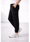 Erkek Jogger Eşofman Altı Regular Fit , Kargo Cepli, Lastikli Paça, Günlük Spor Pantolon - Siyah