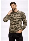 Erkek Kamuflaj Desenli 2 İplik 4 Mevsim Uzun Kollu Bisiklet Yaka Sweatshirt - Kamuflaj