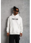 Erkek Kanguru Cep Baskılı Kapüşonlu Sweatshirt - Beyaz
