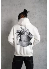 Erkek Kanguru Cep Baskılı Kapüşonlu Sweatshirt - Beyaz
