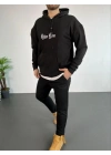 Erkek Kapşonlu Sweatshirt – Oversize Üç İplik Şardonlu Hoodie, “Other Lives” Ön - Arka Baskılı, Kanguru Cepli, Kışlık Rahat Günlük Stil - Siyah