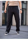 Erkek Keten Cepli Çıma Dikişli Jogger Buggy Pantalon Rahat Kalıp - Siyah