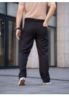 Erkek Keten Cepli Çıma Dikişli Jogger Buggy Pantalon Rahat Kalıp - Siyah