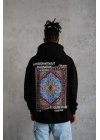 Erkek Kilim Desen Kapüşonlu - Siyah