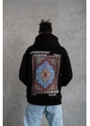 Erkek Kilim Desen Kapüşonlu - Siyah