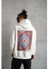 Erkek Kilim Desen Kapüşonlu Sweat- Beyaz