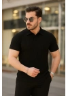 Erkek Kısa Kollu Yakalı çizgi Desenli Triko Bluz