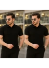 Erkek Kısa Kollu Yakalı çizgi Desenli Triko Bluz