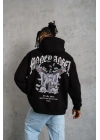 Erkek Kordon İpli Baskılı Kapüşonlu Sweatshirt - Siyah
