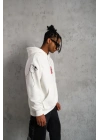 Erkek Maske Baskılı Kapüşonlu Sweat - Beyaz