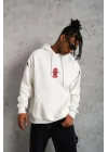 Erkek Maske Baskılı Kapüşonlu Sweat - Beyaz