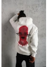 Erkek Maske Baskılı Kapüşonlu Sweat - Beyaz