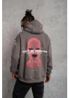 Erkek Maske Baskılı Kapüşonlu Sweat - Gri