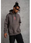 Erkek Maske Baskılı Kapüşonlu Sweat - Gri