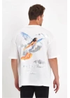 Erkek Melek Baskılı Oversize T-shirt - Beyaz