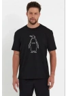 Erkek Nihilist Penguen Özel Tasarım Oversize Bisiklet Yaka Tişört - Siyah