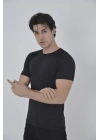 Erkek Omuz Fileli Slim Fit T-shirt - Siyah