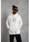 Erkek Ön Arka Baskılı Kapşonlu Sweat - Beyaz