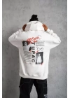 Erkek Ön Arka Baskılı Kapşonlu Sweat - Beyaz
