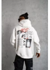 Erkek Ön Arka Baskılı Kapşonlu Sweat - Beyaz