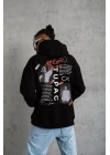 Erkek Ön Arka Baskılı Kapşonlu Sweat - Siyah