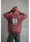 Erkek Ön Ve Arka Baskılı Kapüşonlu 3 İplik Sweatshirt - Gül Kurusu