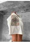 Erkek Ön Ve Arka Baskılı Oversize Bisiklet Yaka T-shirt - Beyaz