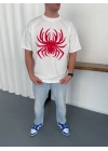 Erkek Örümcek Baskılı Tişört Kısa Kollu Bisiklet Yaka T-Shirt - Beyaz