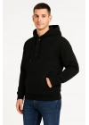 Erkek Ovarsize Kapüşonlu Swetshirt Kanguru Çepli Cıtcıtlı 3 Iplik Şardonlu Hoodie - Siyah