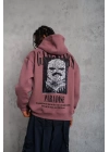 Erkek Paradise Baskılı Kapüşonlu Sweat - Gül Kurusu