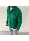 Erkek Pelüş Polar Hırka Gömlek – Yakalı, İlik Düğmeli, Göğüs Cepli, Yumuşak Dokulu Kışlık Regular Fit Rahat Günlük Model - Çimen Yeşili