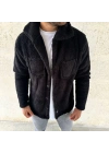 Erkek Pelüş Polar Hırka Gömlek – Yakalı, İlik Düğmeli, Göğüs Cepli, Yumuşak Dokulu Kışlık Regular Fit Rahat Günlük Model - Siyah