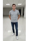 Erkek Pike Kumaş Düğmeli Yaka Regular Fit Günlük Kısa Kol Tişört T-shirt - Gri