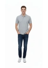 Erkek Pike Kumaş Düğmeli Yaka Regular Fit Günlük Kısa Kol Tişört T-shirt - Gri