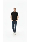 Erkek Pike Kumaş Düğmeli Yaka Regular Fit Günlük Kısa Kol Tişört T-shirt - Siyah