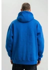 Erkek Saks Mavi Double Oversize 3 İplik Pamuklu Kapüşonlu Kanguru Cepli Sweatshirt Hoodie - Saks Mavi