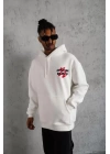 Erkek Şapkalı Güvercin Baskılı Kapşonlu Sweat - Beyaz