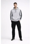 Erkek Şeritli Kapüşonlu Sweatshirt Oversize 3 Iplik Pamuklu - Beyaz