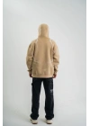 Erkek Şimşek Baskılı Kapşonlu Sweatshirt Üç İplik Pamuklu Kanguru Cepli Double Oversize Hoodie - Bej