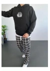 Erkek Sırt Baskılı Kapüşonlu Üç İplik Oversize Sweatshirt - Siyah