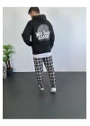 Erkek Sırt Baskılı Kapüşonlu Üç İplik Oversize Sweatshirt - Siyah