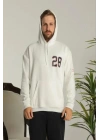 Erkek Sırt Baskılı Oversize Üç İplik Kapüşonlu Sweatshirt - Beyaz
