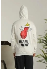 Erkek Sırt Baskılı Oversize Üç İplik Kapüşonlu Sweatshirt - Beyaz