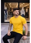 Erkek T-Shirt Bisiklet Yaka Slim Fit Dar Kesim Likralı Tişört Günlük Basic Body - Sarı