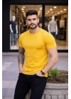 Erkek T-Shirt Bisiklet Yaka Slim Fit Dar Kesim Likralı Tişört Günlük Basic Body - Sarı