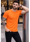 Erkek T-Shirt Bisiklet Yaka Slim Fit Dar Kesim Likralı Tişört Günlük Basic Body - Turuncu