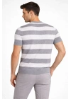 Erkek T-shirt Çizgili Triko Dokuma Bisiklet Yaka Tişört - Gri