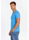 Erkek T-Shirt V Yaka Slim Fit Dar Kesim Likralı Tişört Günlük Basic Body - Açık Mavi