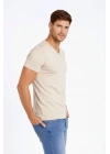 Erkek T-Shirt V Yaka Slim Fit Dar Kesim Likralı Tişört Günlük Basic Body - Taş