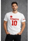 Erkek TÜRKİYE Ay Yıldız Baskılı 10 Numara Forma Tişört Taraftar T-Shirt - Beyaz